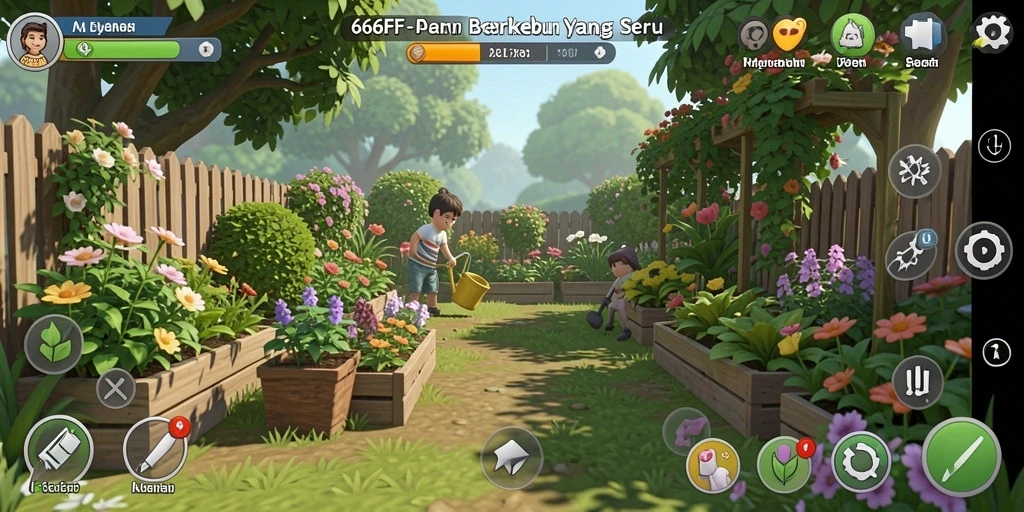 Tampilan screenshot gameplay menampilkan kebun yang subur di 666FF.