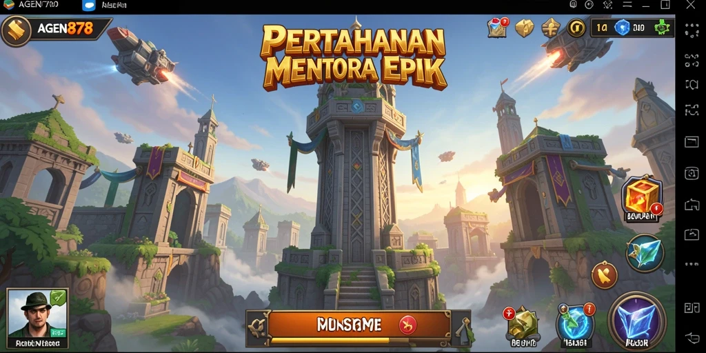 Tangkapan layar gameplay AGEN878 dengan menara bertahan dan serangan musuh.