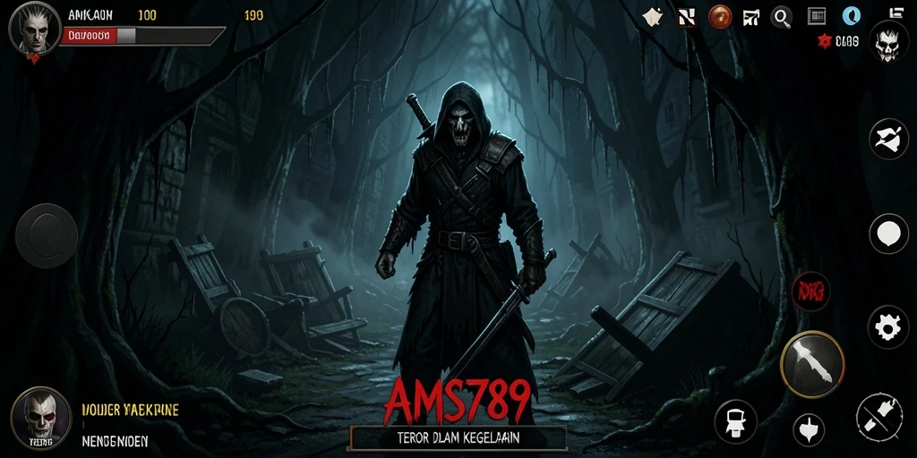 Tampilan gameplay menegangkan di dalam kegelapan.