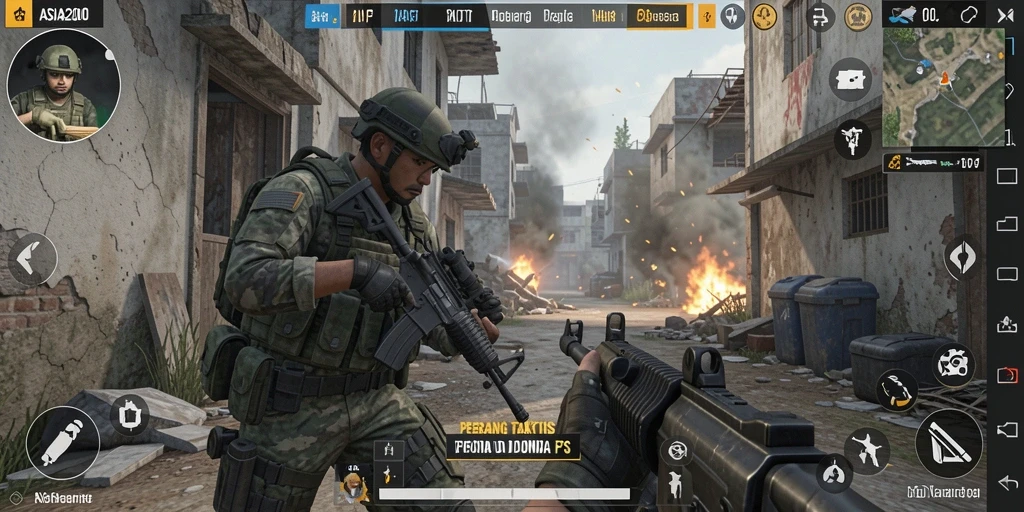 Screenshot gameplay ASIA200 yang menampilkan aksi pertempuran mendebarkan.