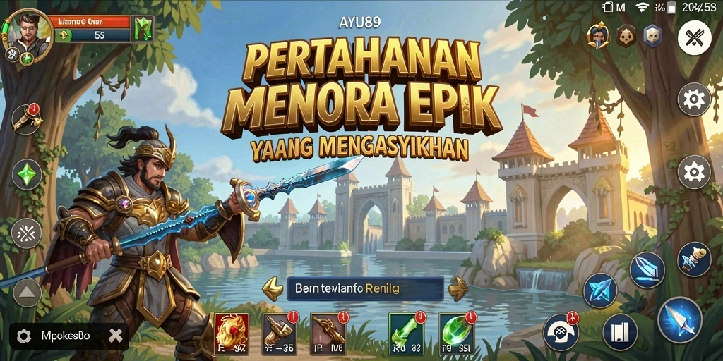 Screenshot gameplay AYU89 menampilkan aksi pertahanan menara yang mendebarkan.