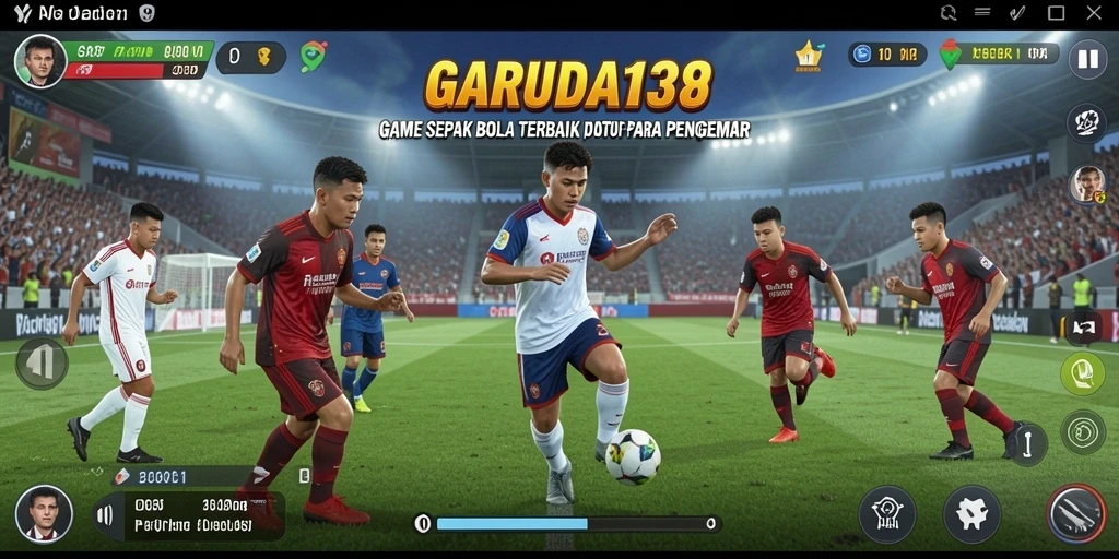 Screenshot gameplay menunjukkan aksi seru dalam pertandingan sepak bola.
