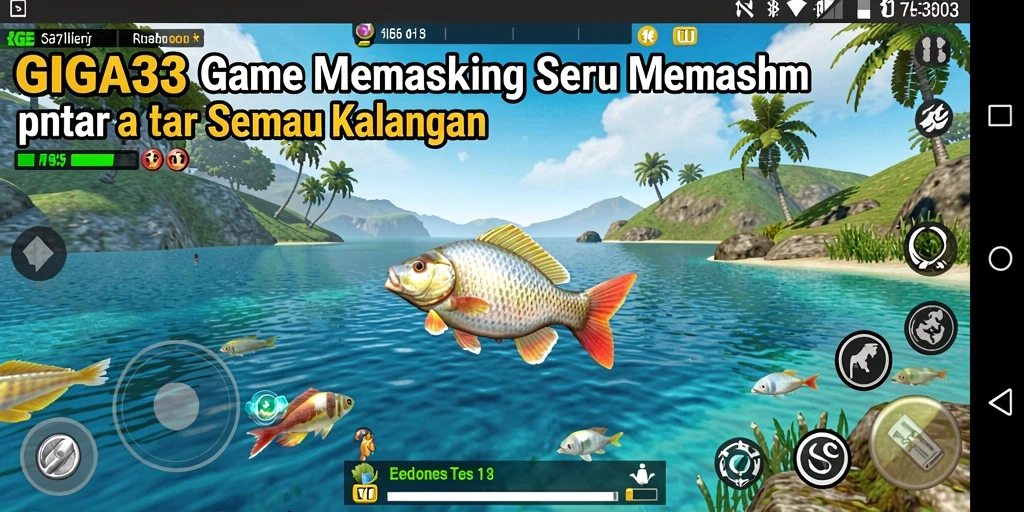 Screenshot GIGA33 menampilkan aksi memancing yang mengesankan dan lokasi indah.