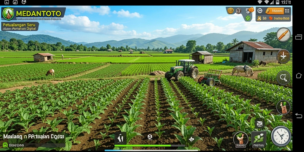 Screenshot gameplay <strong>MEDANTOTO</strong> menampilkan ladang yang subur dan beragam tanaman.