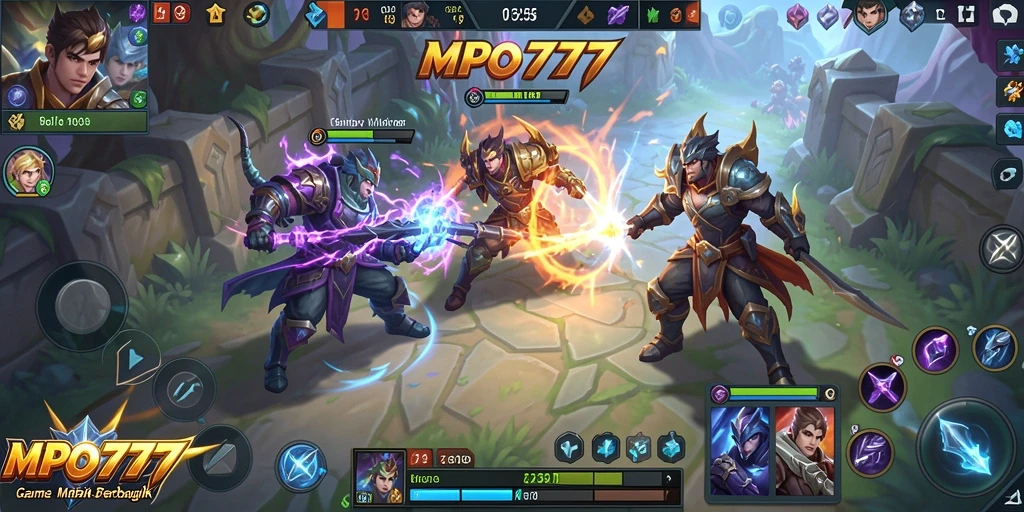 Tampilan screenshot MPO777 menunjukkan aksi seru dalam pertandingan MOBA.