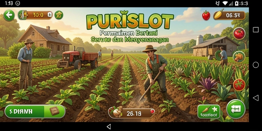 Tampilan screenshot utama PURISLOT dengan gameplay bertani yang menarik.