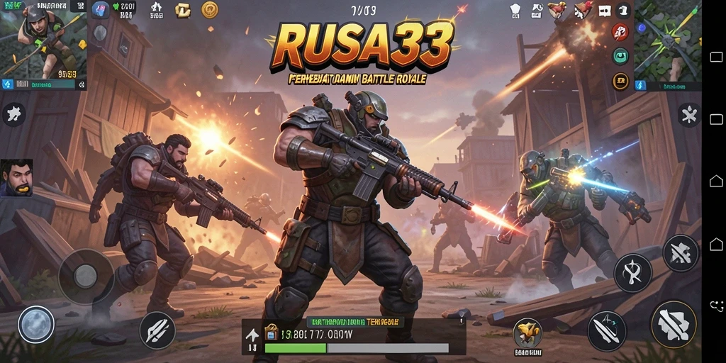 Tampilan gameplay seru di RUSA33 dengan aksi Battle Royale yang mendebarkan.