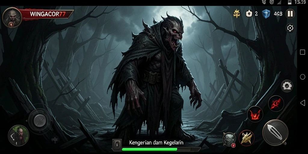 Screenshot utama WINGACOR77 menampilkan suasana menegangkan dari gameplay Horror.