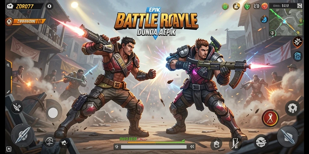 Screenshot ZORO77 menampilkan aksi intense dalam pertempuran Battle Royale.